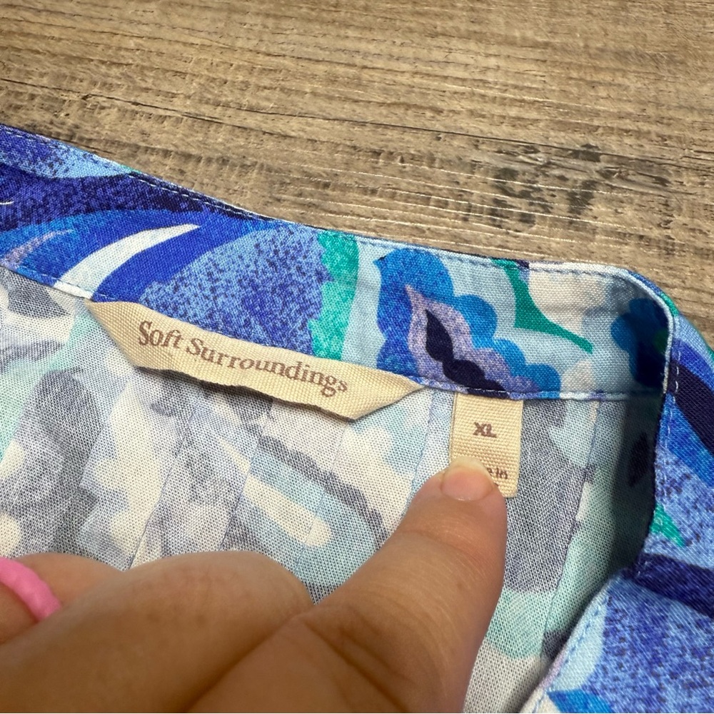 Soft Surroundings Blue Patterned Button Down Midi… - image 4